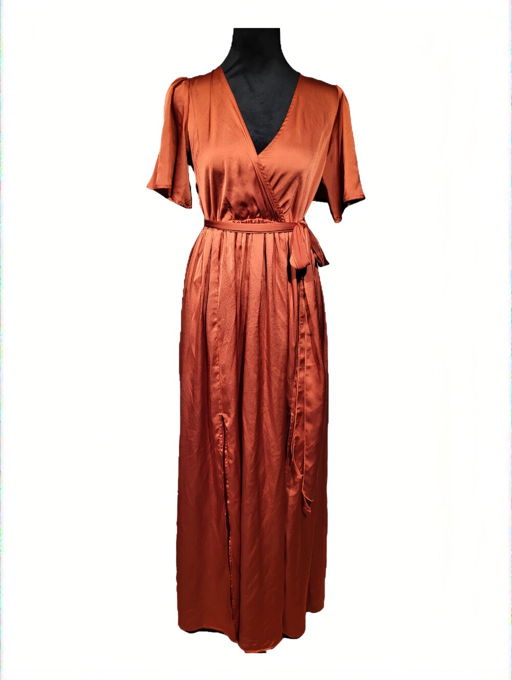 Baltic Born Rust Orange Satin Maxi Dress